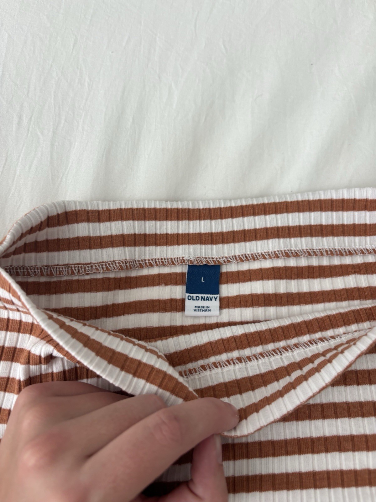 Old Navy Womens Large Burnt Orange White Striped Ribbed Boat Neck Top L