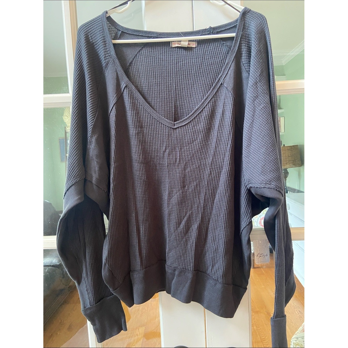 NWT Free People Black Thermal V-Neck Size Small