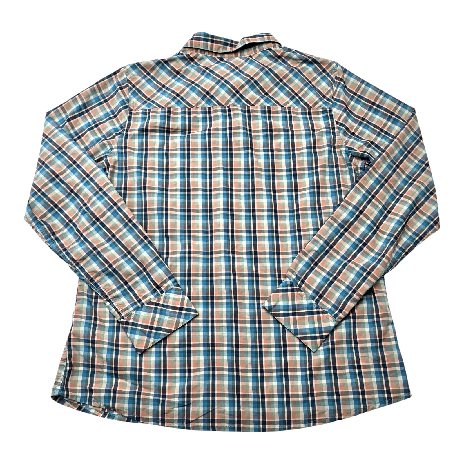Patagonia Womens L Long Sleeve Snap Button Outdoor Hiking Shirt Pink Blue Check