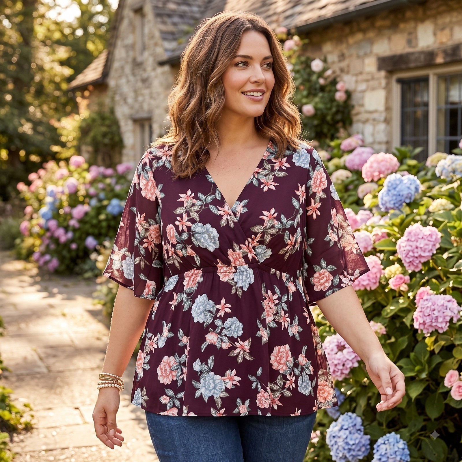 Torrid Empire Waist Dress 3x Flutter Sleeve Bohemian Wine Feminine Floral