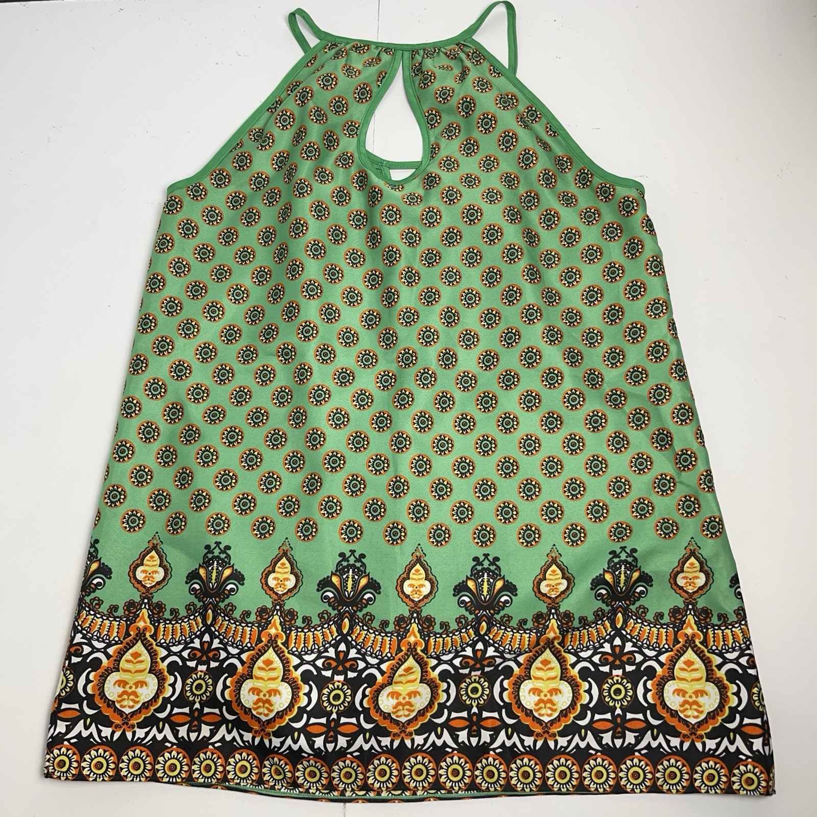 Jade Melody Tam Womens Small Lined Halter Tank Blouse Green Boho Medallion