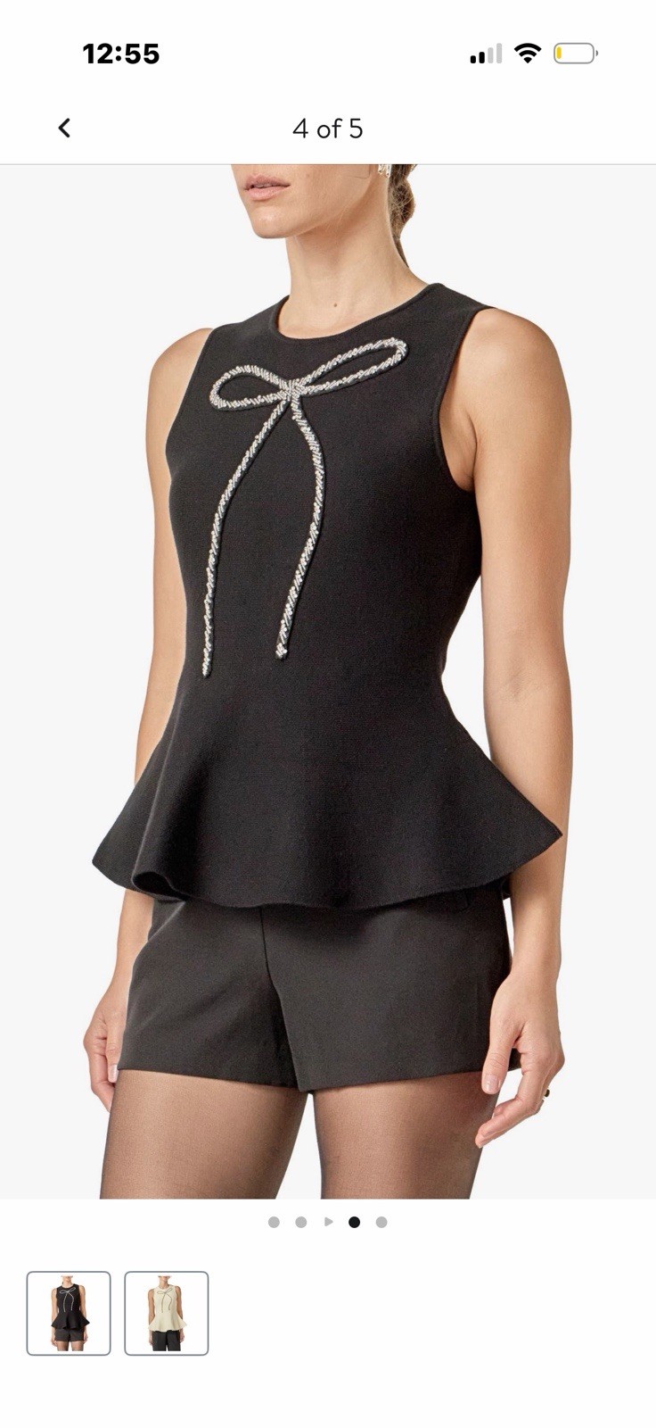 English FactoryRhinestone Bow SleevelessPeplum Top