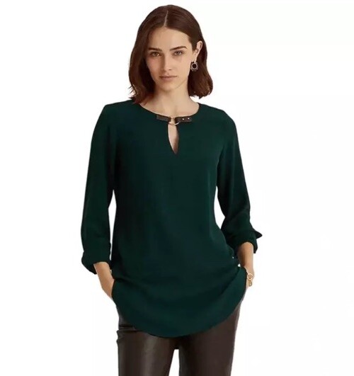 NWT $125 Lauren Ralph Long Sleeve Shirt Blouse Deep Pine Small Women’s Holiday