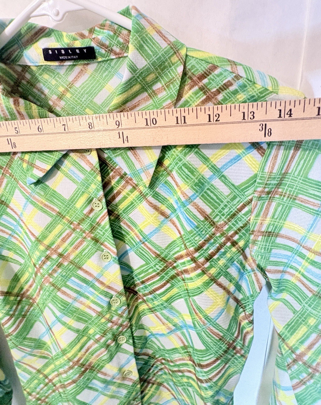 VTG Women’s Green Plaid Blouse Long Sleeve Button Top By Sisley Italy Size S/M