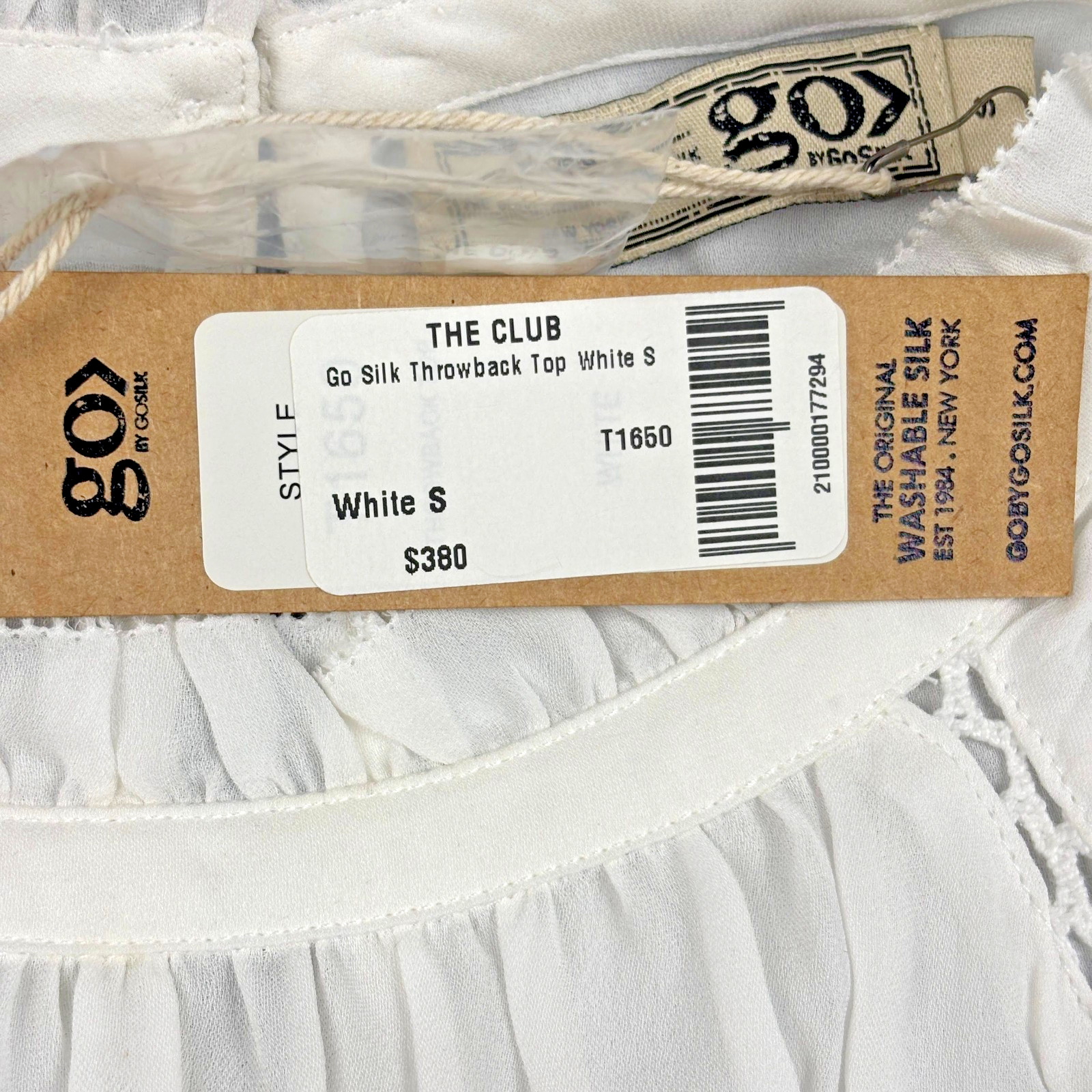 NWT $380 Go Silk WHITE Throwback Top Blouse Short Sleeve Eyelet Women’s S SMALL