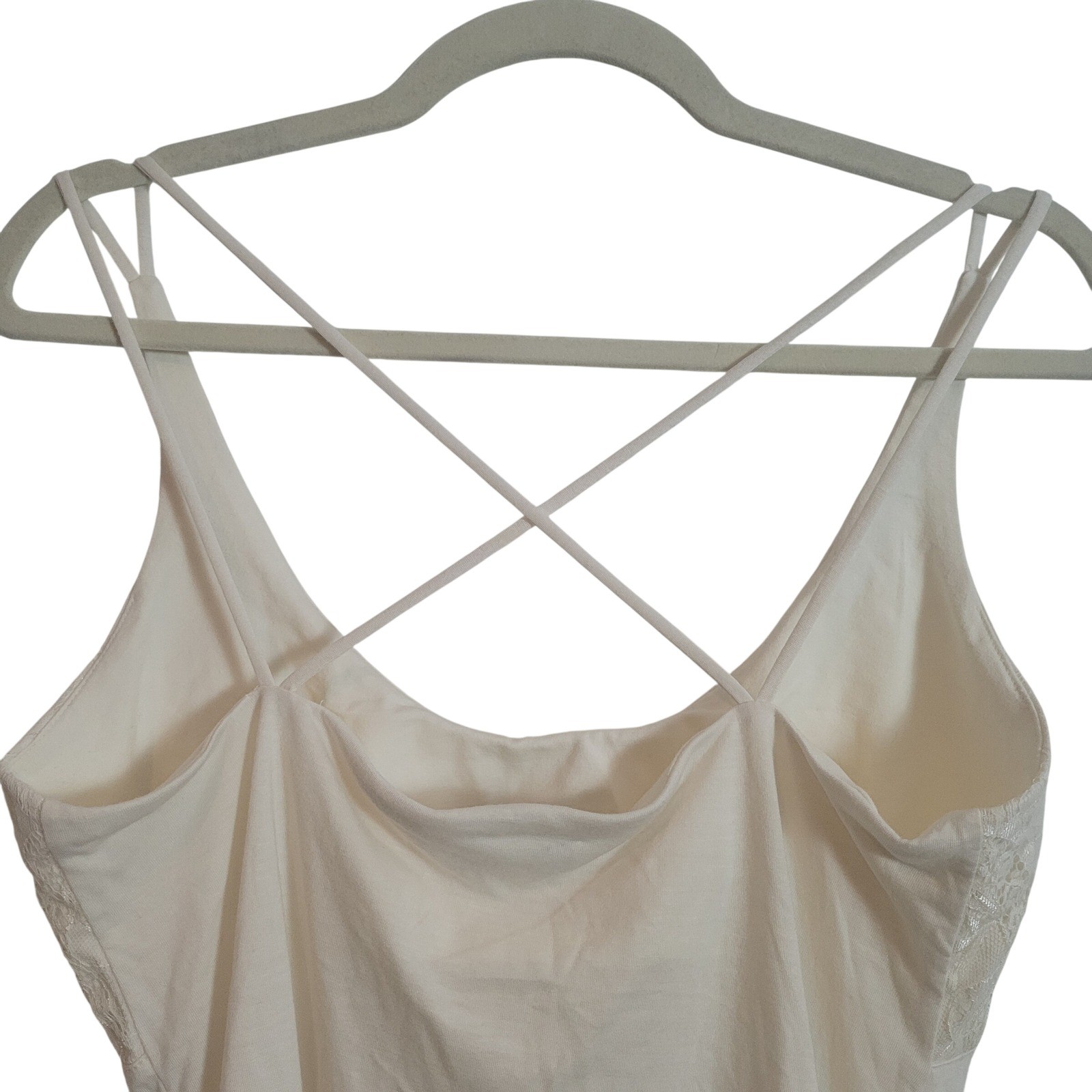 Moda International Cream Lace Cami Strappy Criss Cross Back Shelf Bra Top L Y2K