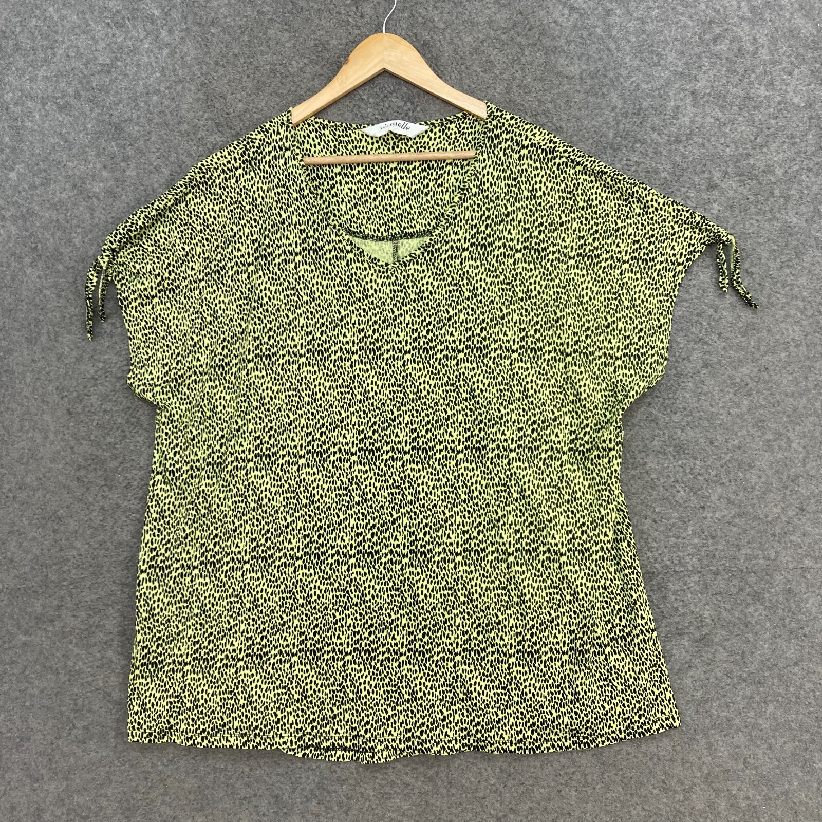 Virtuelle Top Womens Large Green Black Scoop Neck Short Sleeve Stretch 27028
