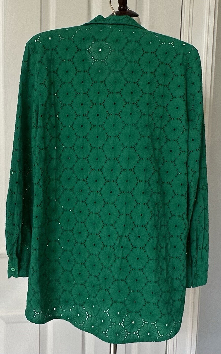 Nicole Miller Artelier Blouse Top Kelly Green Floral Eyelet Women’s Size XS