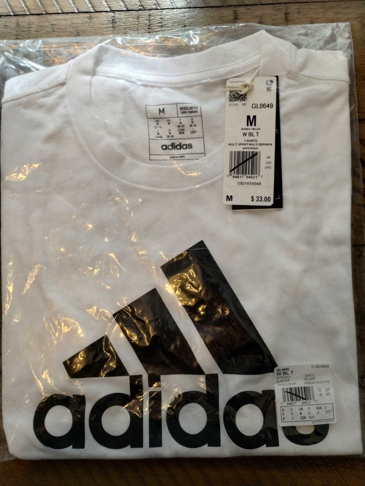 adidas Essentials Logo Tee White Cotton Regular Fit Crew Neck Short Sleeve M