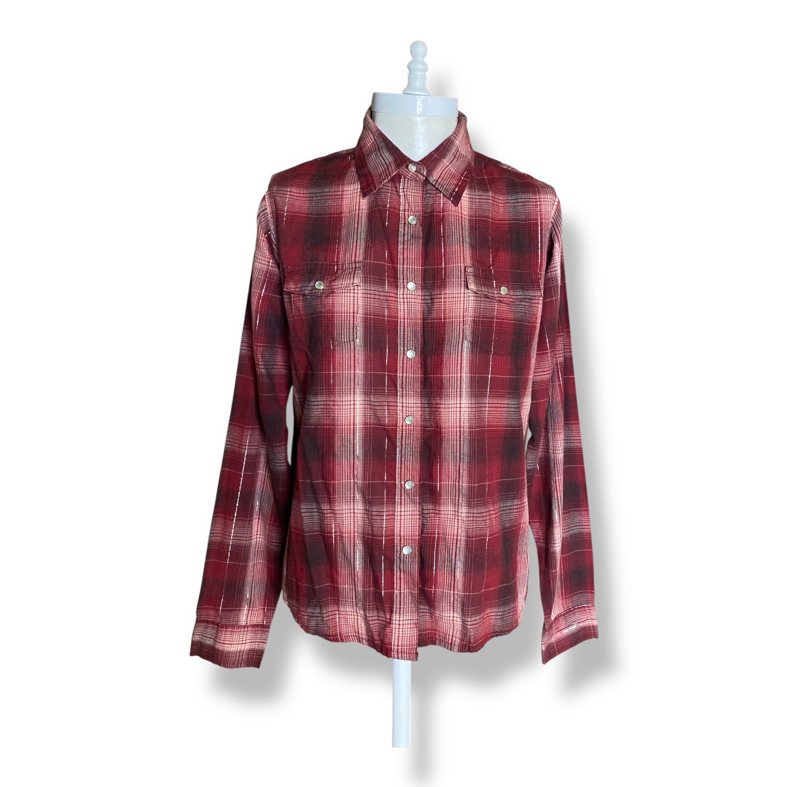 Vintage 80s Wrangler Wrancher Shirt Women M Bella Plaid Pearl Snap Bell Western