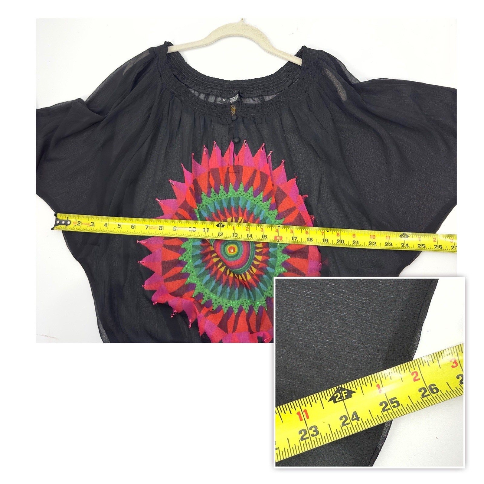 Desigual Blouse Top Womens Medium Artsy Lightweight Boho Colorful Festival Sheer