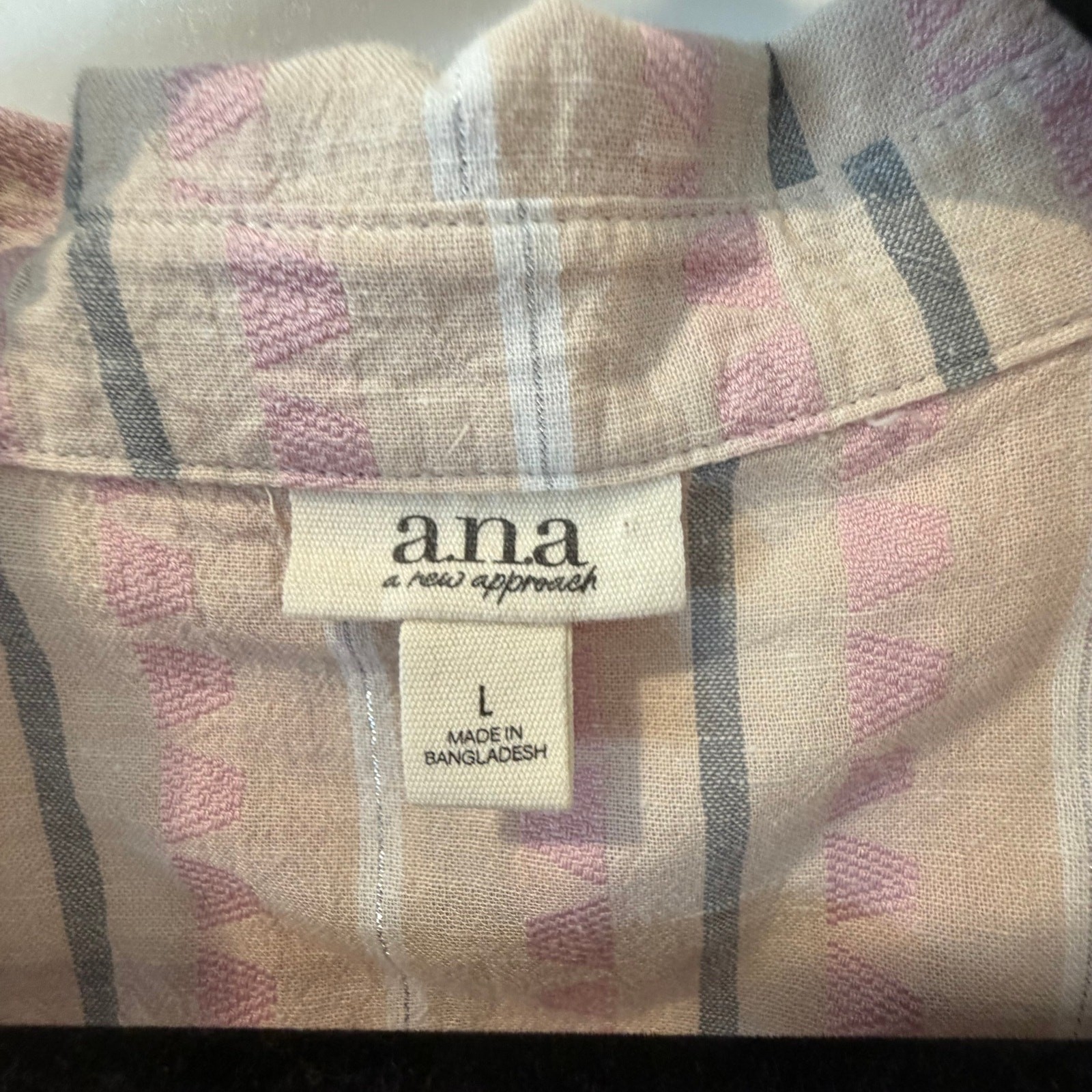 A.N.A. Cotton Linen Blend Short Sleeve Boxy Top Cream Pink and Green Striped