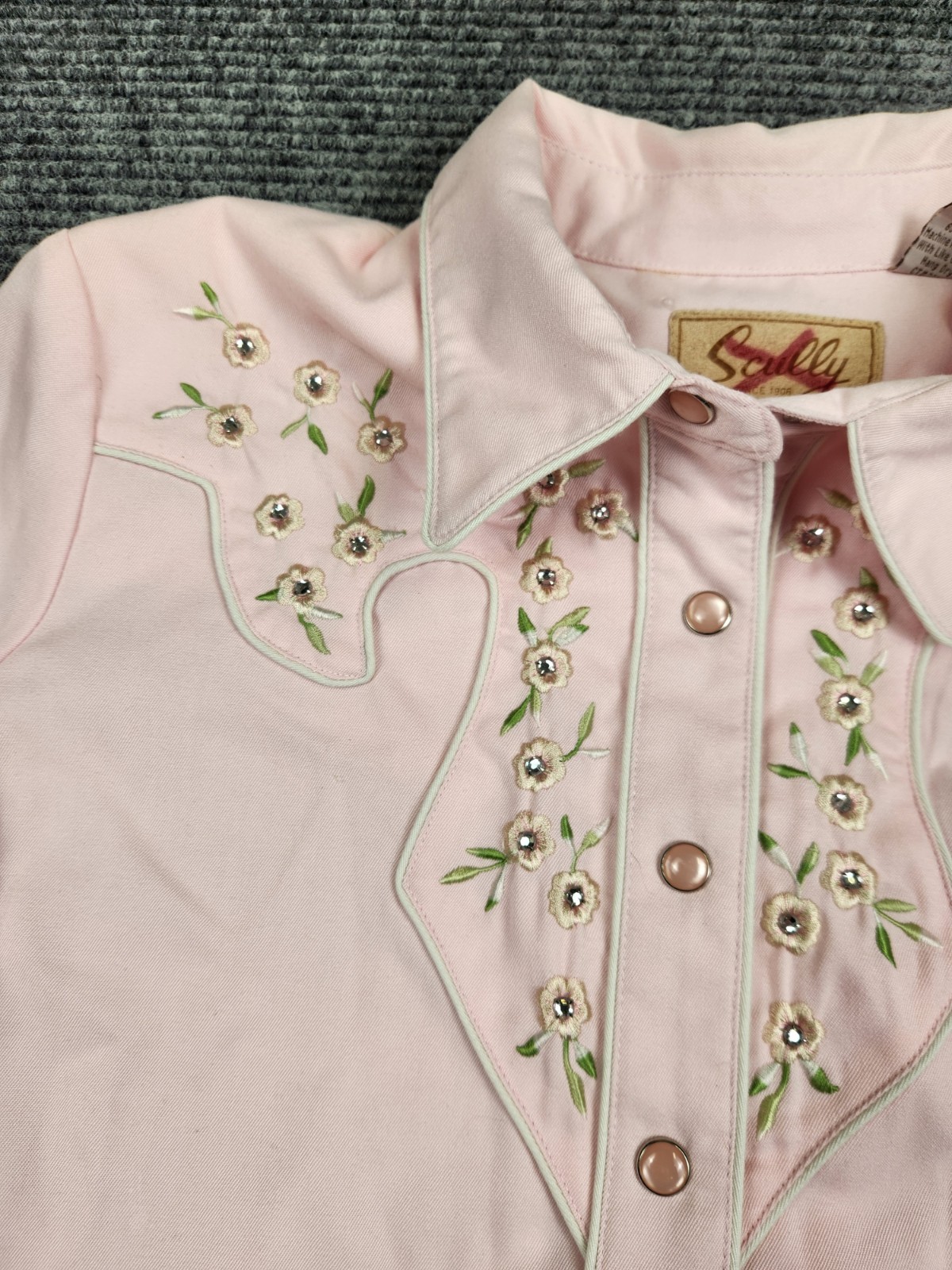 Scully Western Pearl Snap Shirt Womans Large Light Pink Flowers PL-705 Rodeo