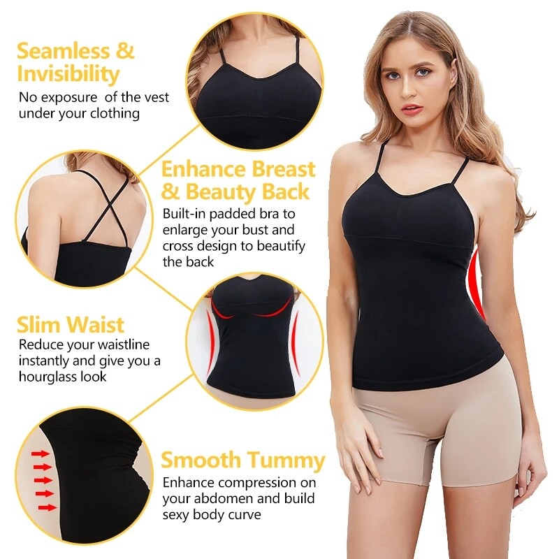 Women’s Genie Bra Shapewear Cami Slimming Body Shaper Tummy Waist Camisole Tops