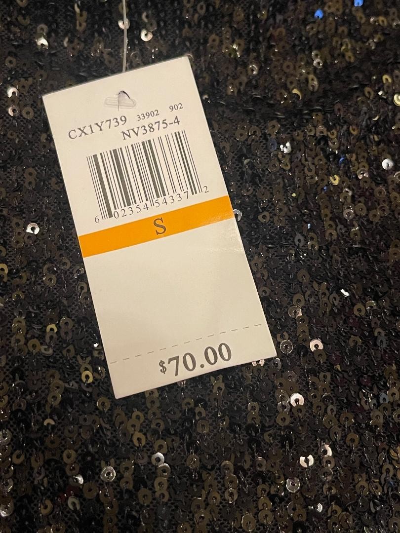 Cable & Guage Womens BNWT Black Full Sequin, One sleeve, One Strap Blouse Small