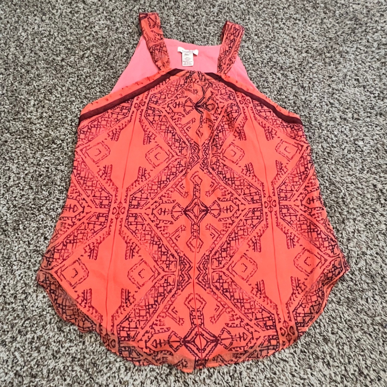 Sundance Kerala Halter Top 100% Silk Coral Geometric Tribal Print Size 12 NEW
