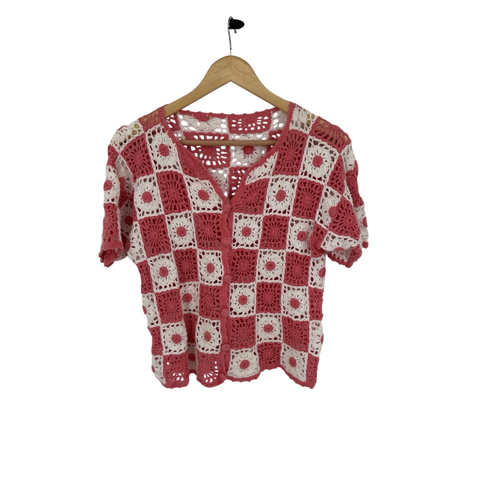 Granny Square Button Up Top No Size Tag Boho Hippie Grandma Core Retro Crochet