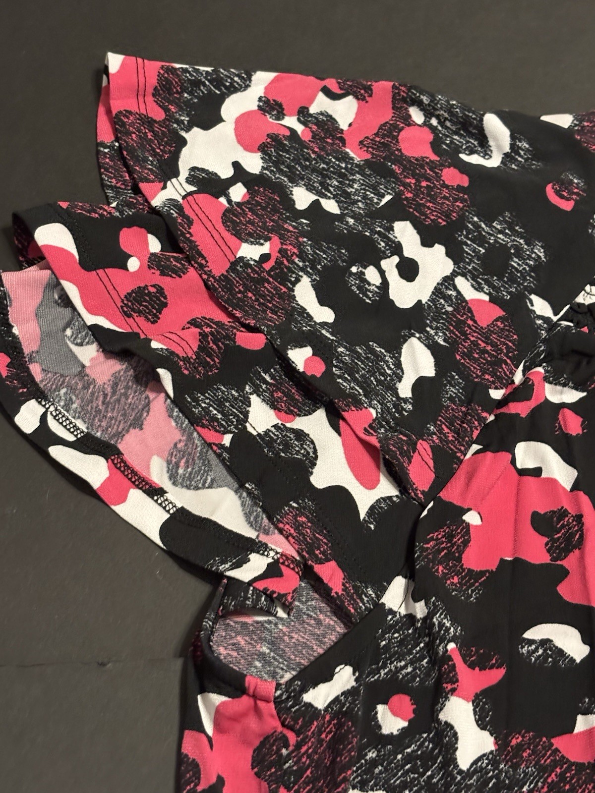 Fashion Bug Women’s 3X Pink Black White Abstract Print Smocked Flutter Sleeve