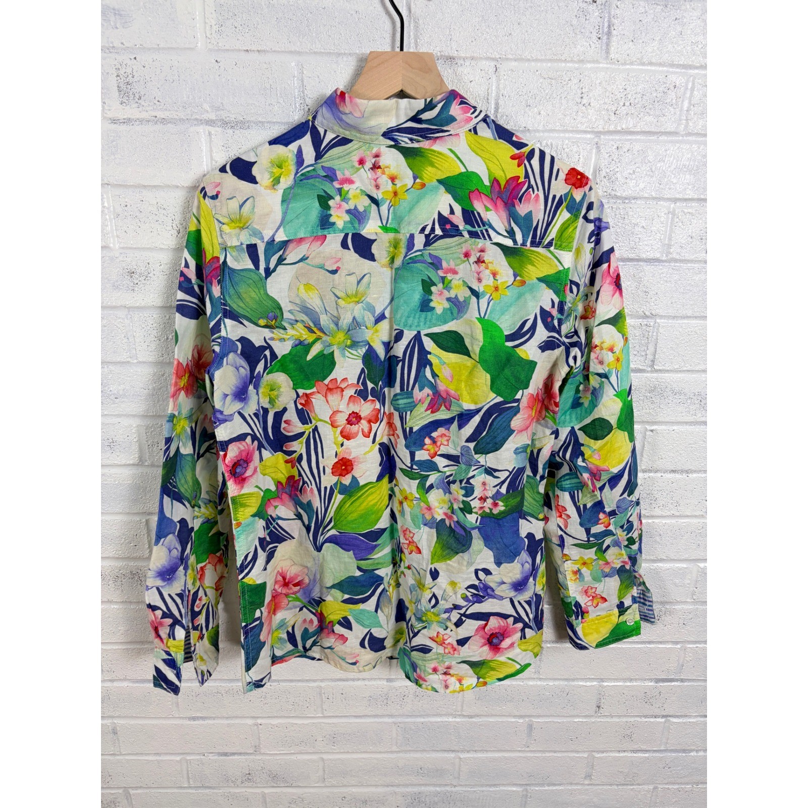 J.McLaughlin Button Down Shirt Womens L Multicolor Floral Linen Cotton Blend