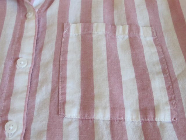 Lola River Shirt Top Women’s MED Red Striped Short Sleeve Button Collar