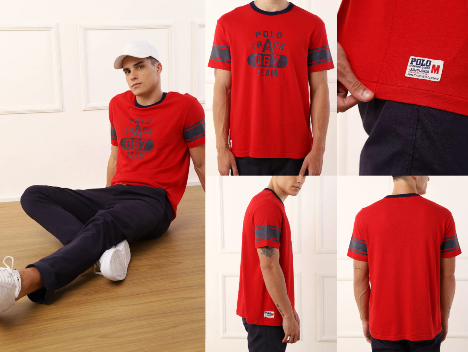 POLO RALPH LAUREN TRACK TEAM TEE T-Shirt Tee Classic Fit Pure Cotton Top M