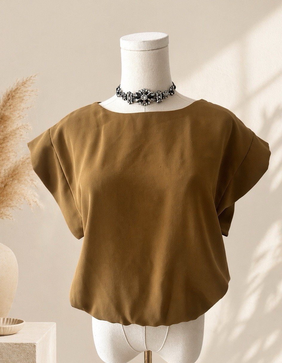 Forever 21 Olive tone Blouse XS Cap Sleeve Open Back Minimalist Chic