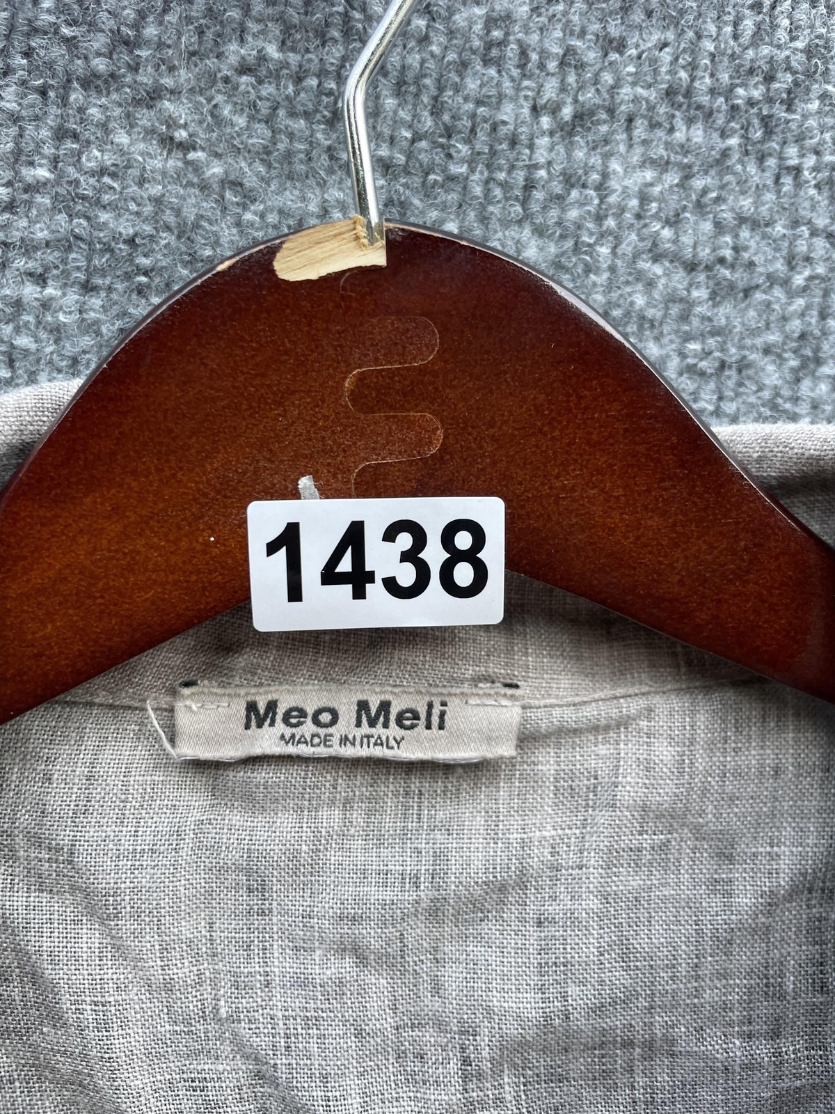 Meo Meli Shirt Womens Large Gray Linen Button Front Made in Italy Long Sleeve