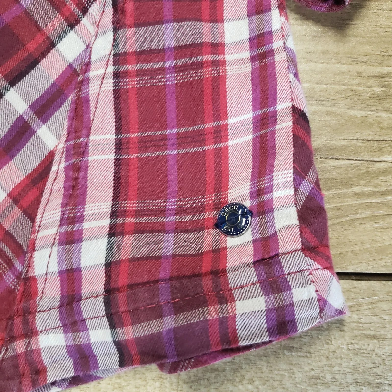 CECIL Shirt Womens Medium Red Plaid Long Sleeve Button Up Western Roper Top