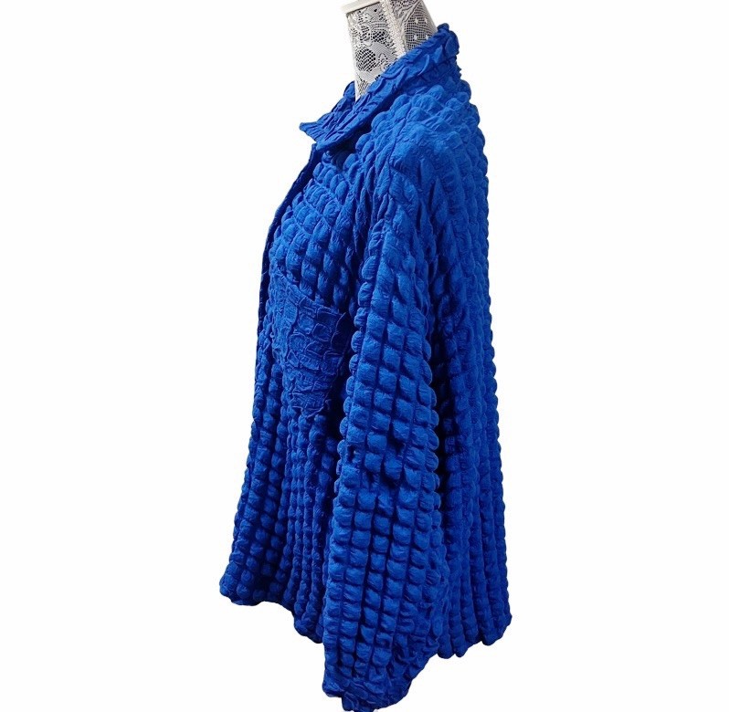 Coastal Modern Artsy BAILEY ROSE Bubble Knit Shirt LARGE Electric Blue Stretchy
