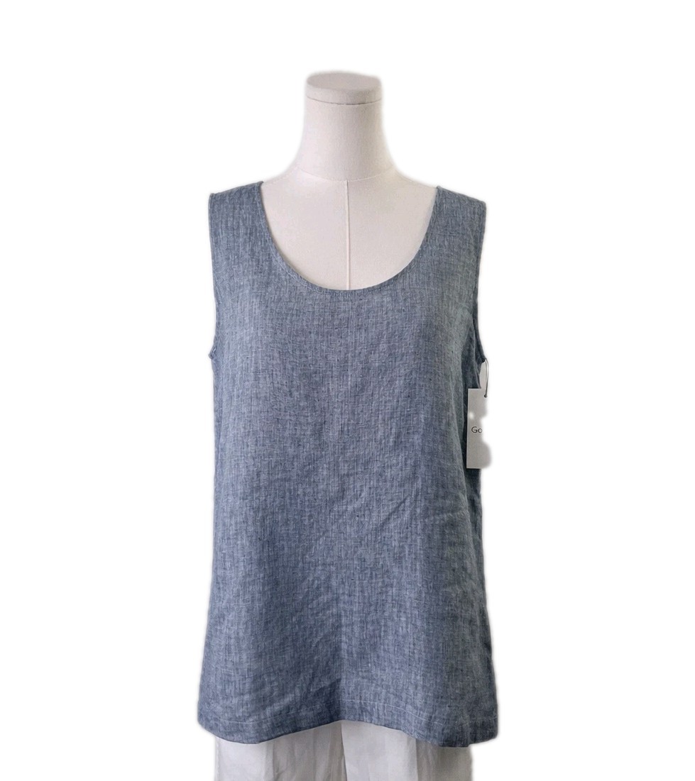 Go Silk 100% Linen Tank Top Women’s M Blue Sleeveless Coastal Minimalist New