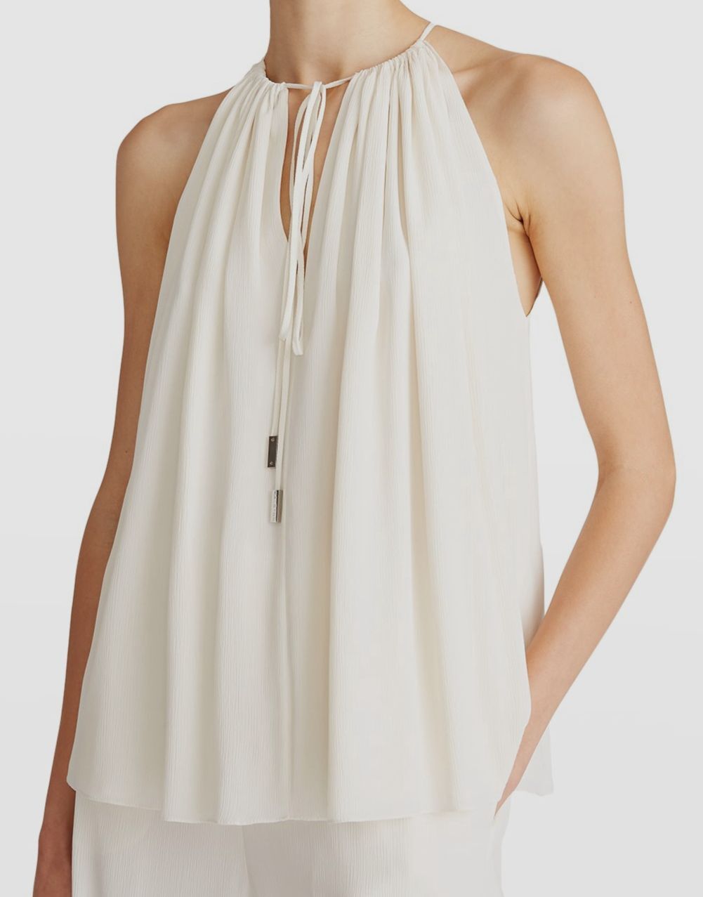 $296 Halston Women’s Ivory Ofelia Crepe Sleeveless Halter Blouse Top Size 12