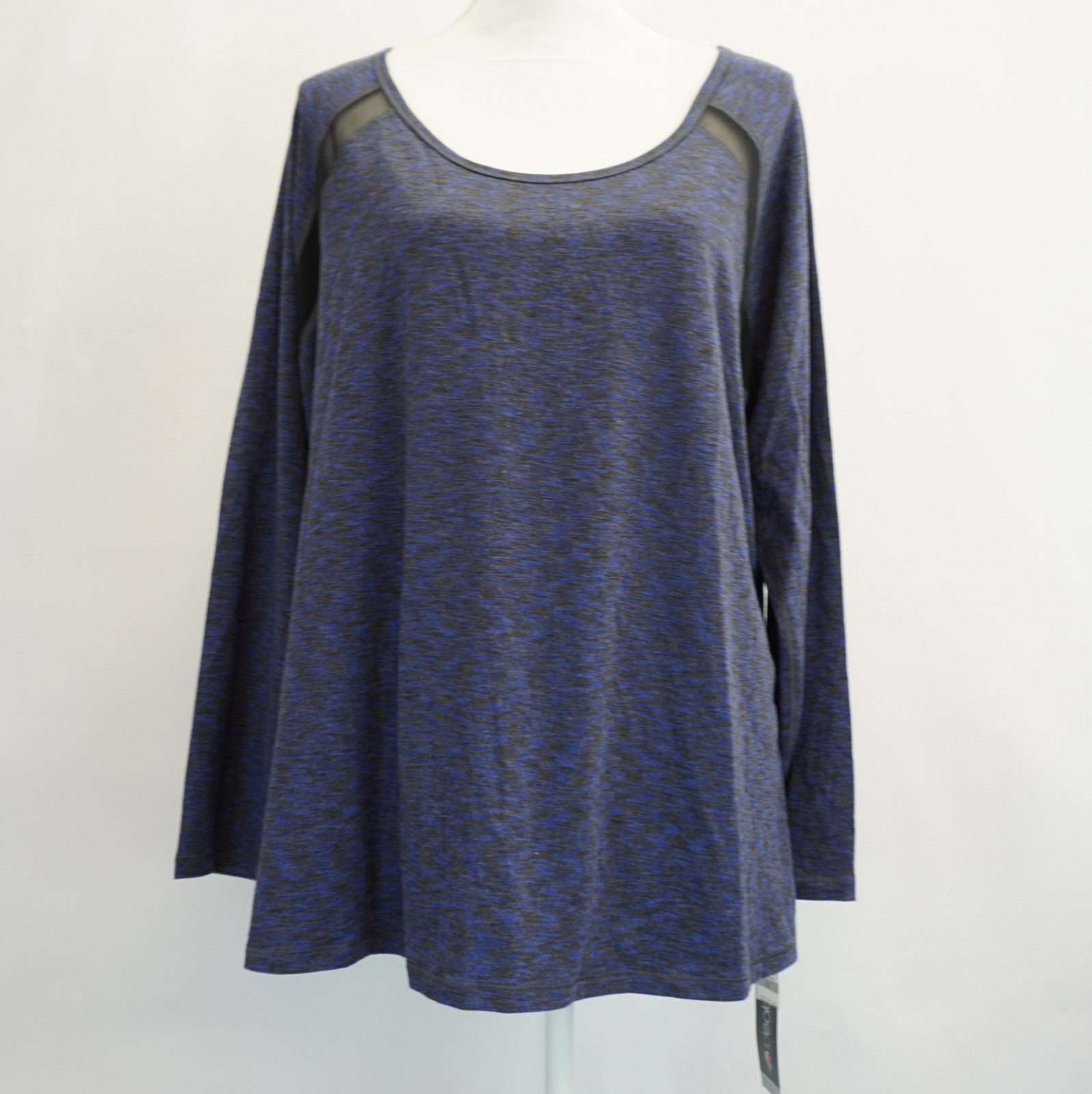 Ideology Plus Size Womens Top Long Sleeve Space Dyed Mesh Trim Purple $39