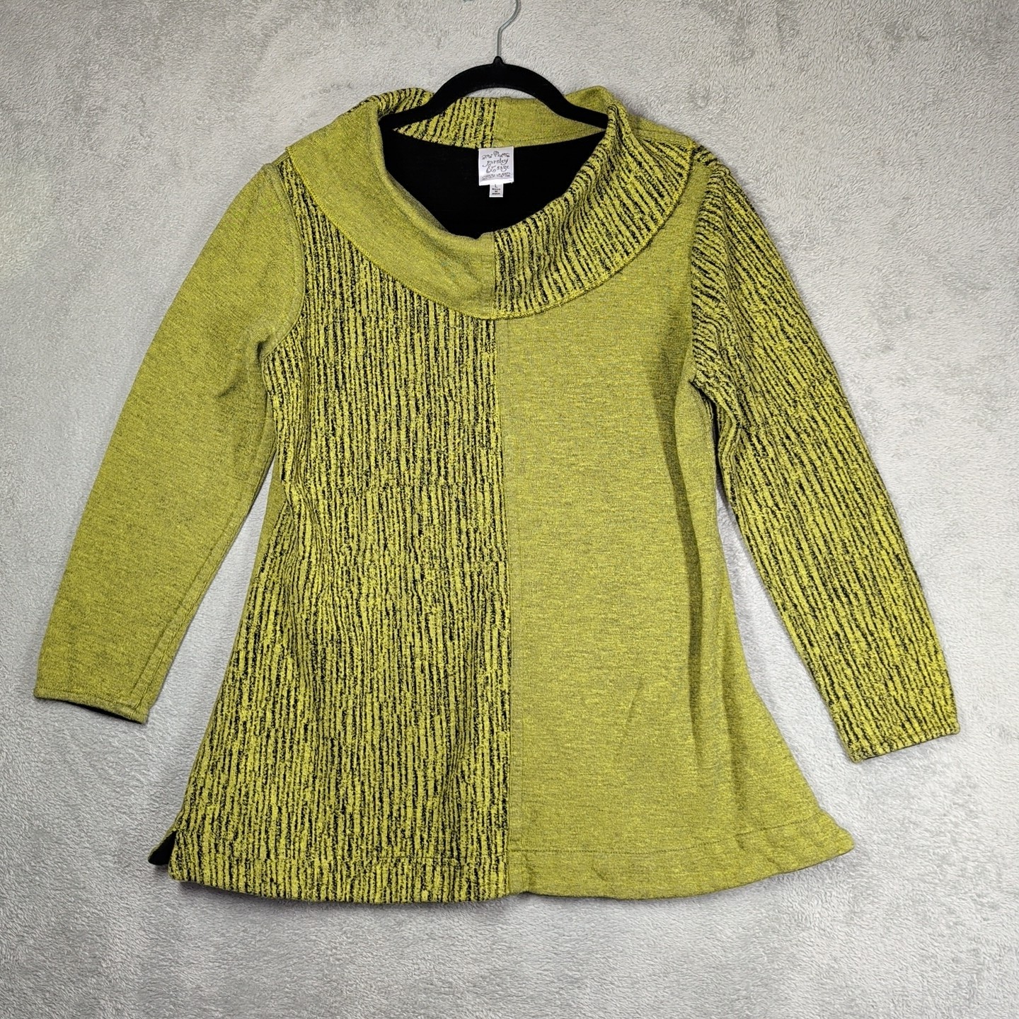 Parsley & Sage Olive/Moss Green Black Drape Cowl Neck Tunic Lagenlook Art Sz L