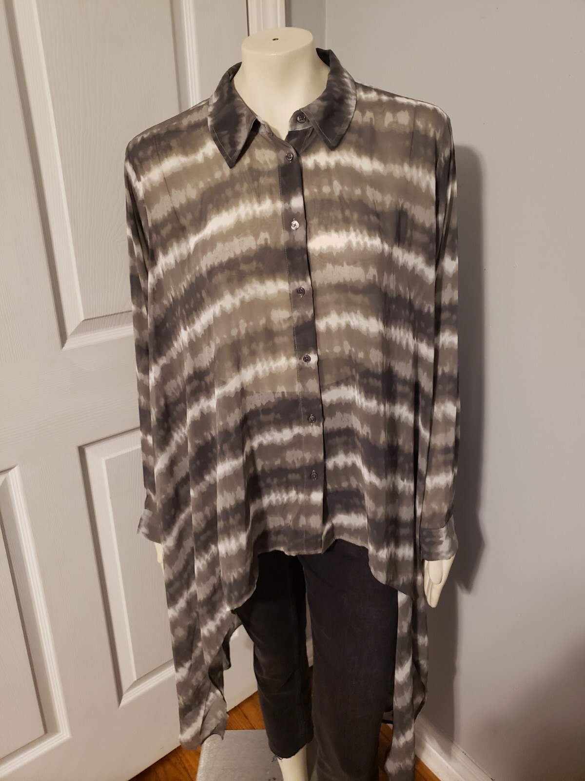 Cato Long Sleeve Button Down Collar Sheer Boho Tapered Blouse Size 18W 20W Plus