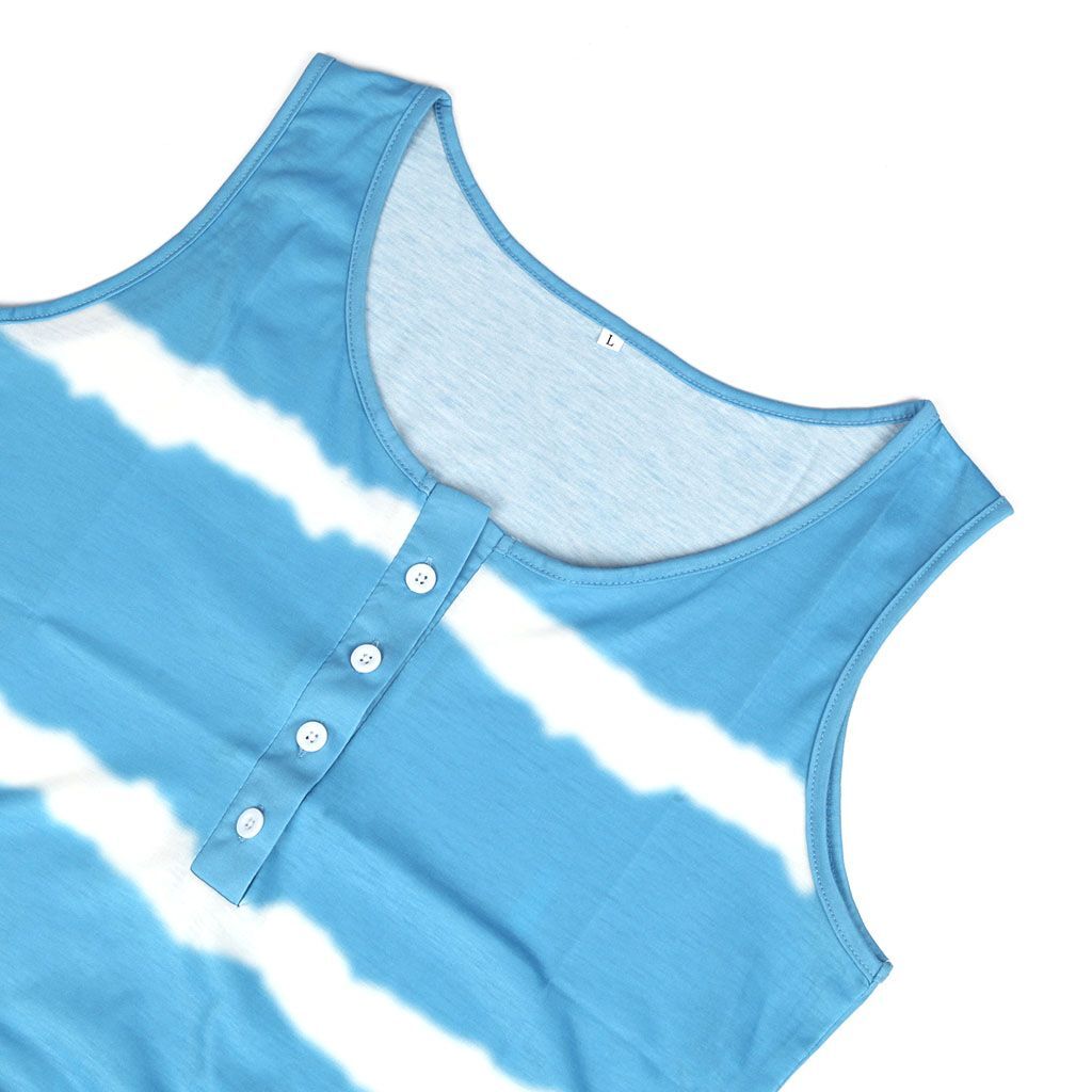 Summer Womens Button T Shirt Tie-dye Sleeveless Tank Tops Loose Blouse Plus Size