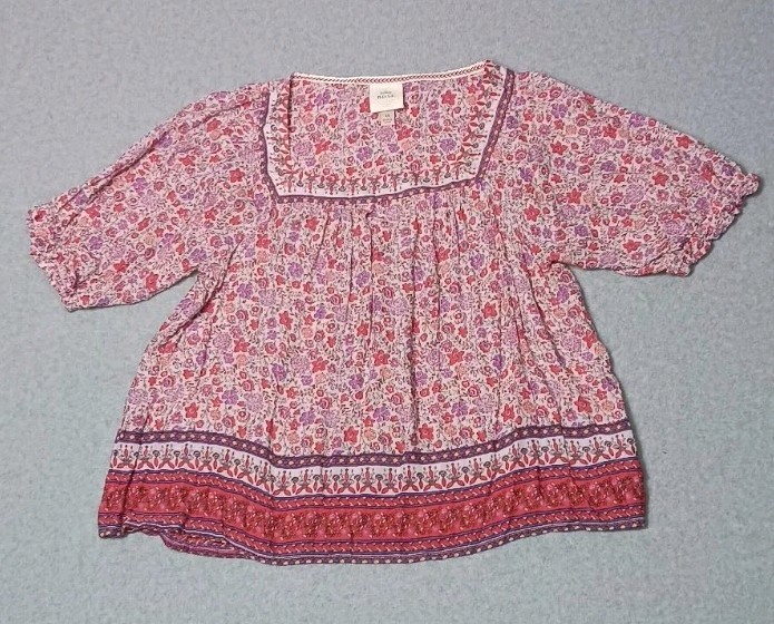 Knox Rose Square Neck Puff Sleeve Peasant Blouse Medium Ditsy Floral Cottagecore