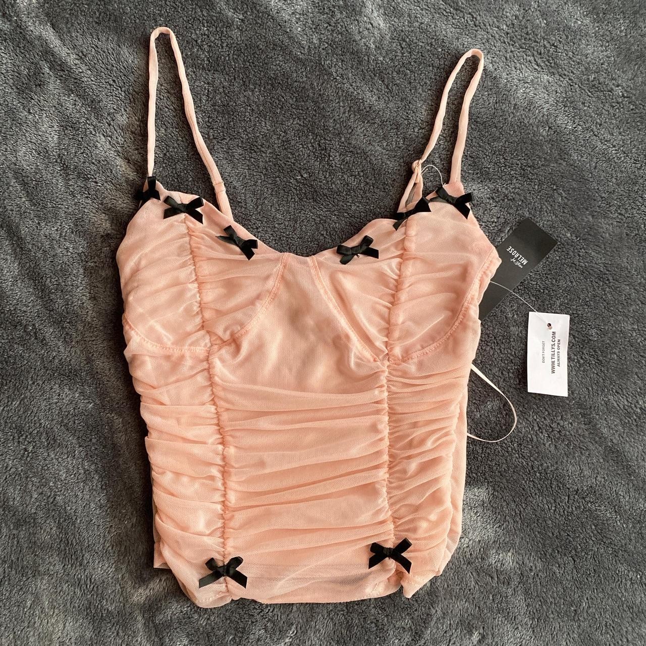 Tillys West of Melrose Pink ruched tank top with black bows