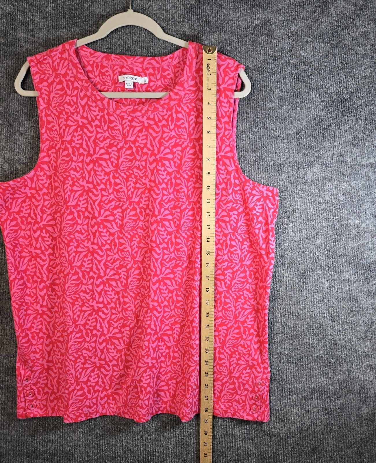 Chicos Top Womens XL Pink Floral Cotton Sleeveless Outdoor Colorful