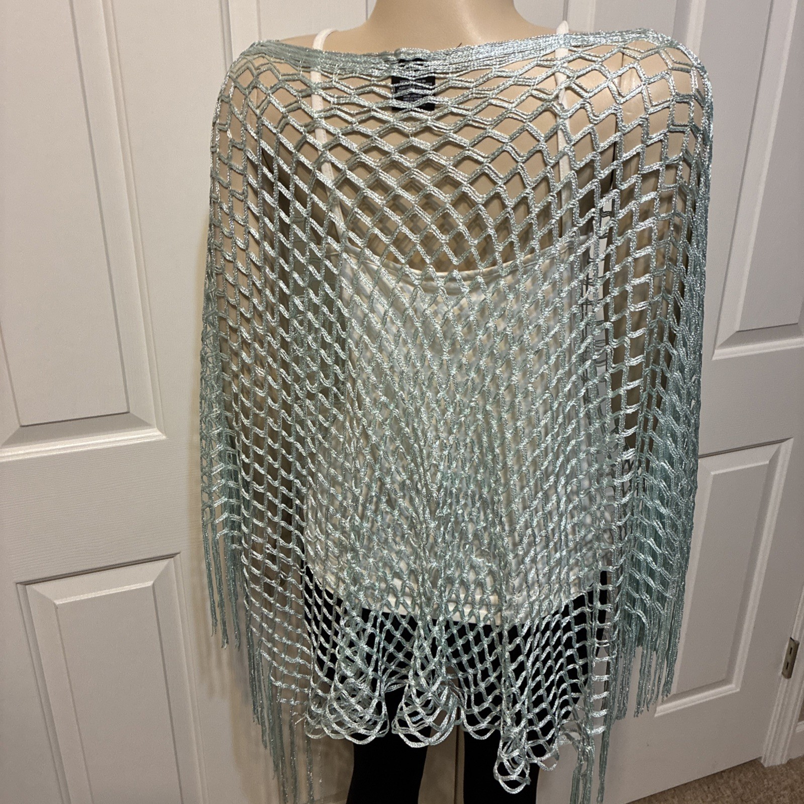Charlie Paige Women’s Size One Poncho Shawl Cape Bohemian See Through Green