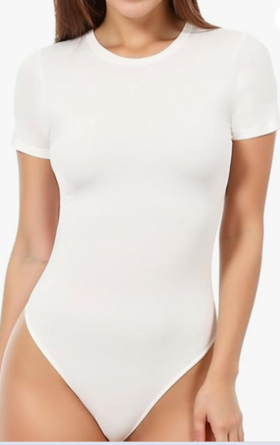 NEW MANGOPOP Women’s Round Neck Short Sleeve Bodysuit Size 2XL