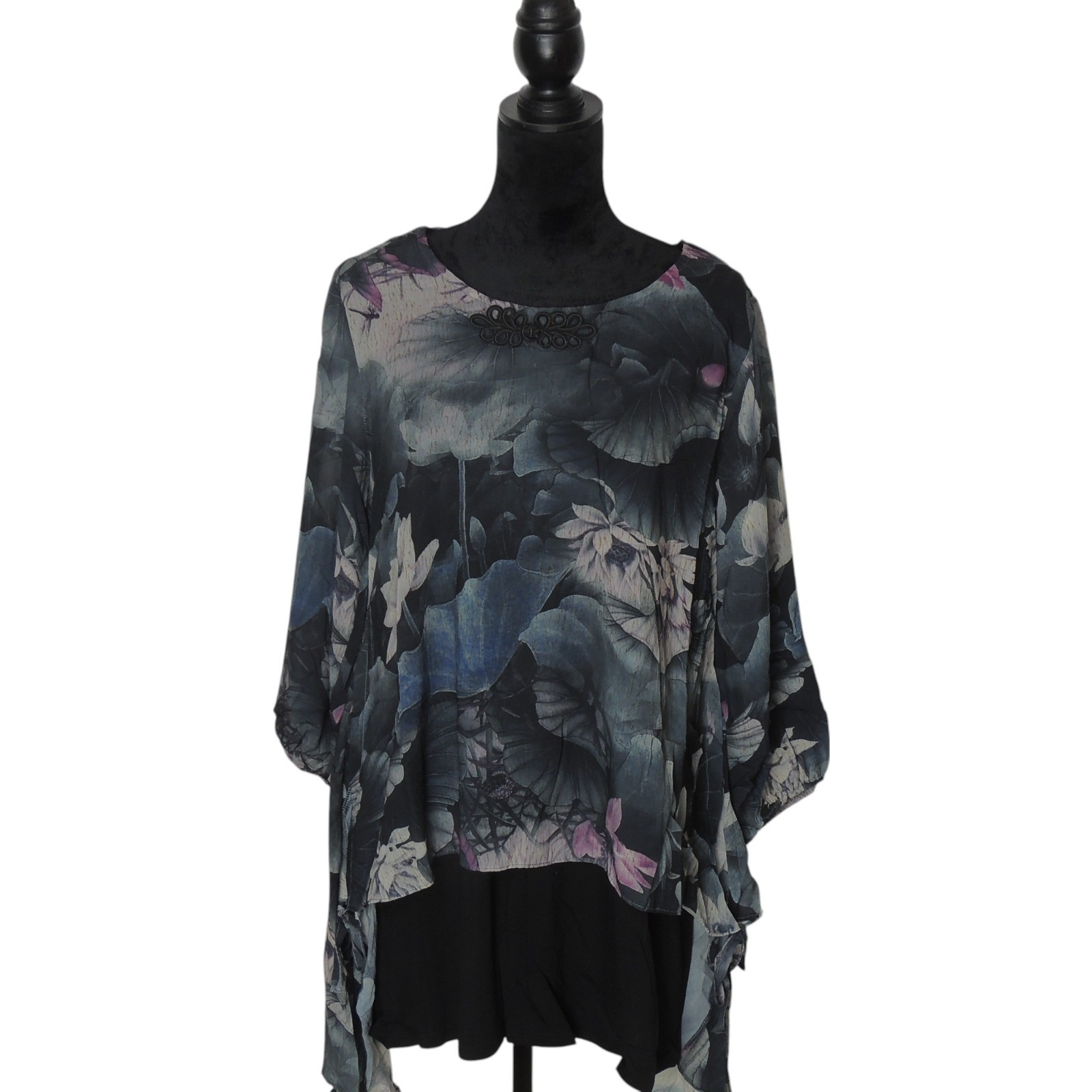 Pretty Angel Floral Layered Tunic Blouse 10977 GY/FS Medium