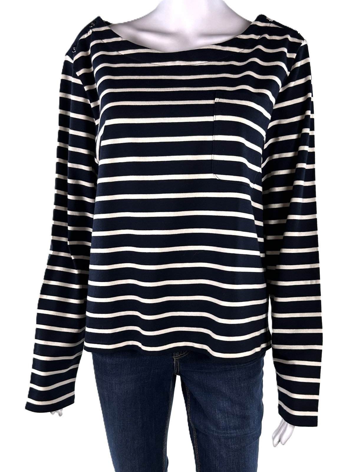 Lauren Ralph Lauren Womens XL Cotton Top Ivory Navy Stripe Boat Neck NWT