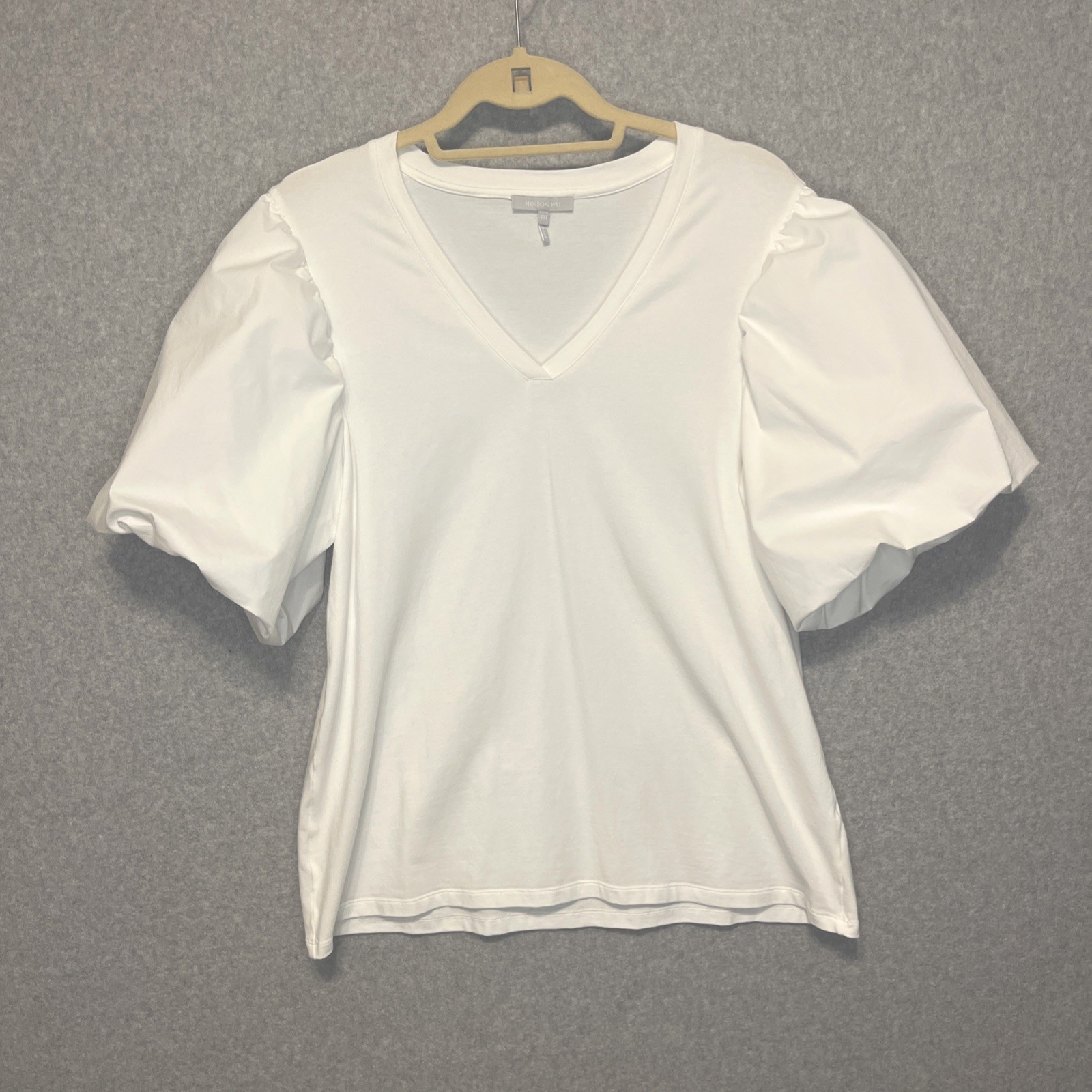 Hinson Wu Elbow Sleeve Kaitlyn White Bubble Puff Sleeve Top Shirt Sz M Popover