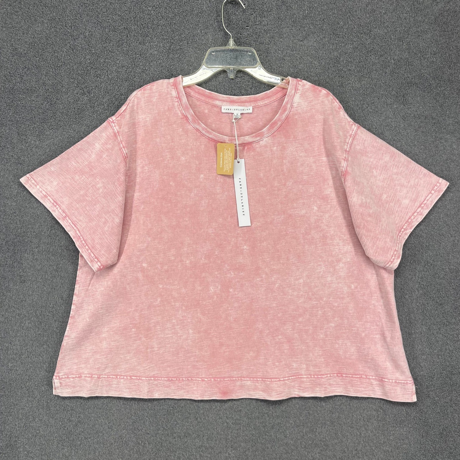 Jane + Delancey Top Womens 1X Pink Garment Dye Short Sleeve Boxy short sleeve