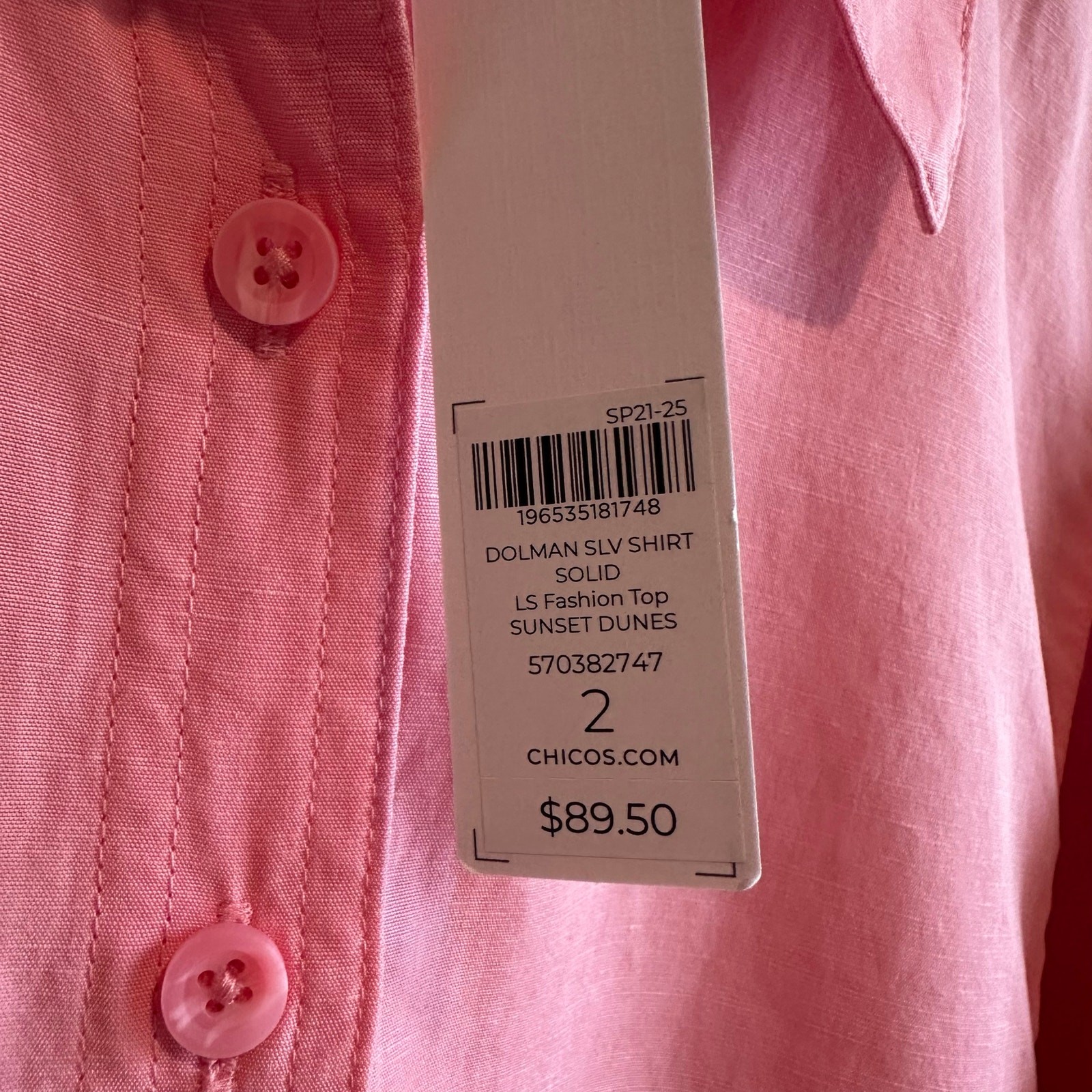 Chico’s Tencel Blend Dolman Sleeve Button Up Blouse Shirt Sunset Dunes 2 L