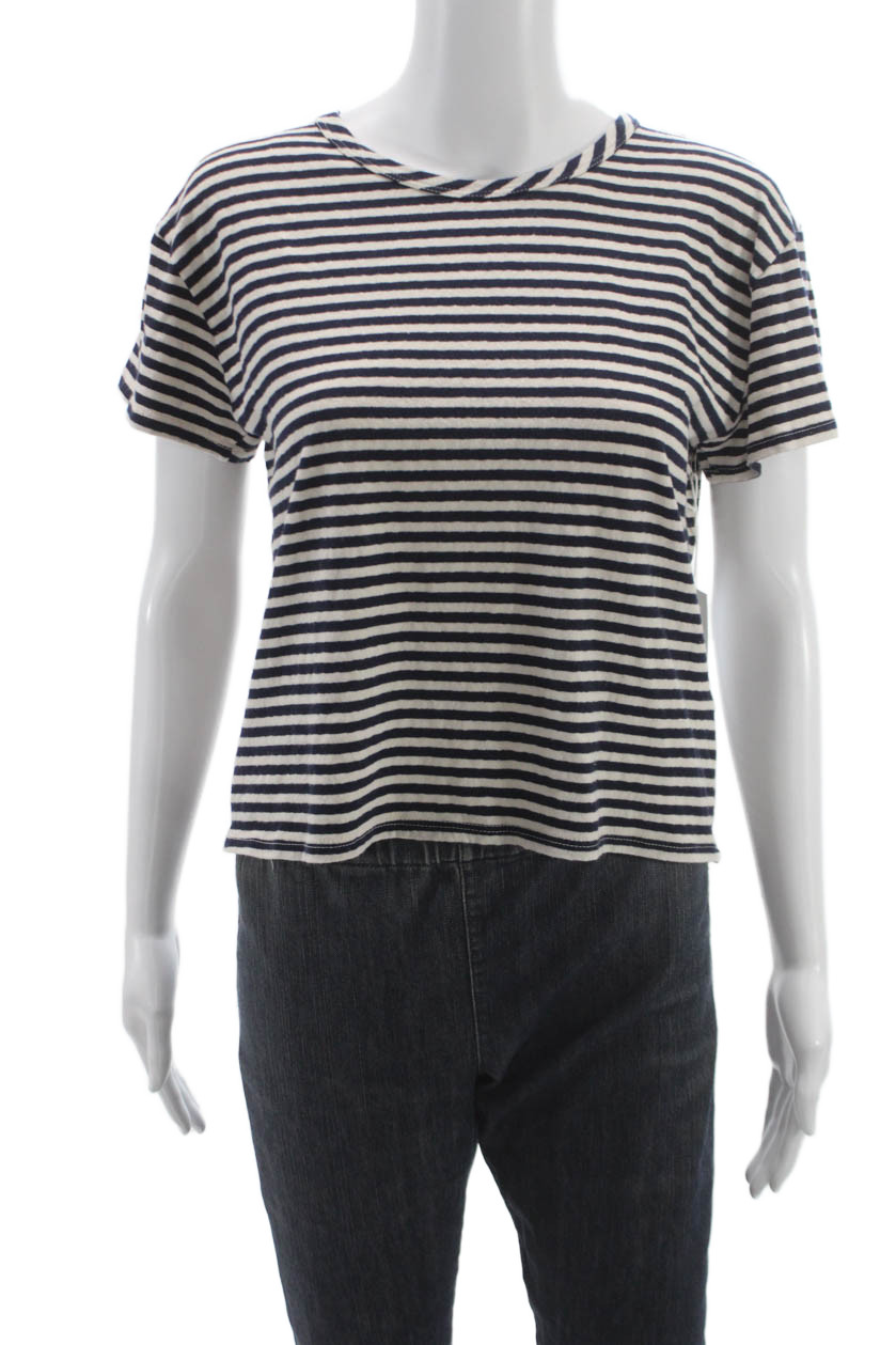 Perfect White Tee Women Blue Striped Cotton Short Sleeve T-Shirt Size XS