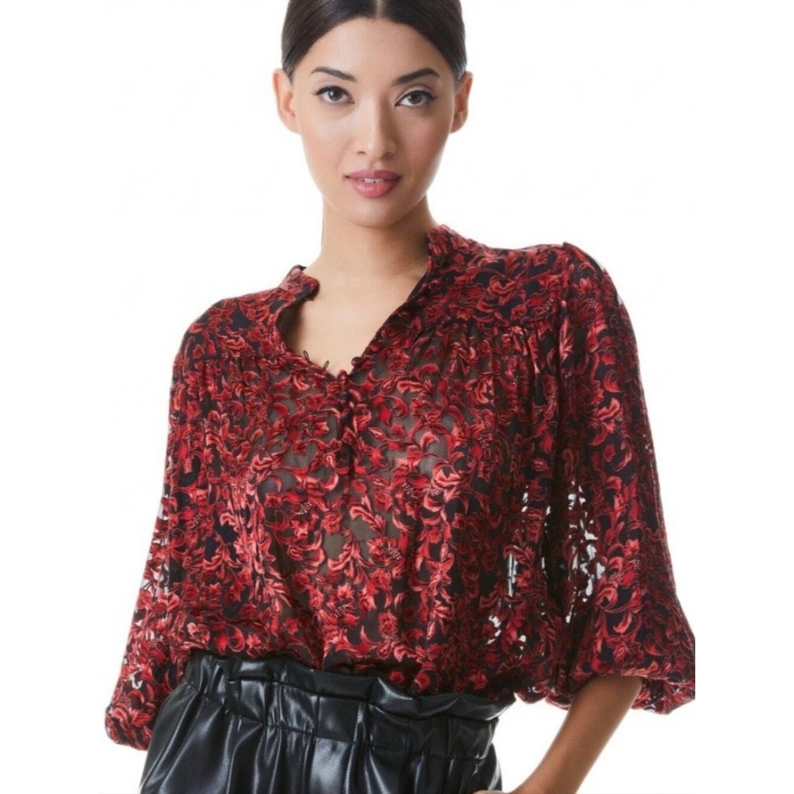 Alice + Olivia Serena Mandarin Collar Silk Blend Blouse Size M EUC $350