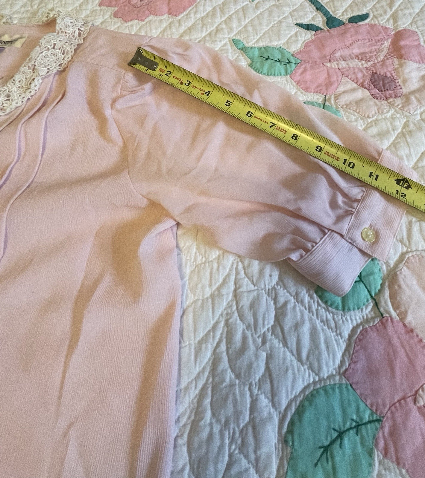 Pink Pastel Blouse Top Ivory Lace Collar 3/4 Sleeves Tucks Diversity Size 14