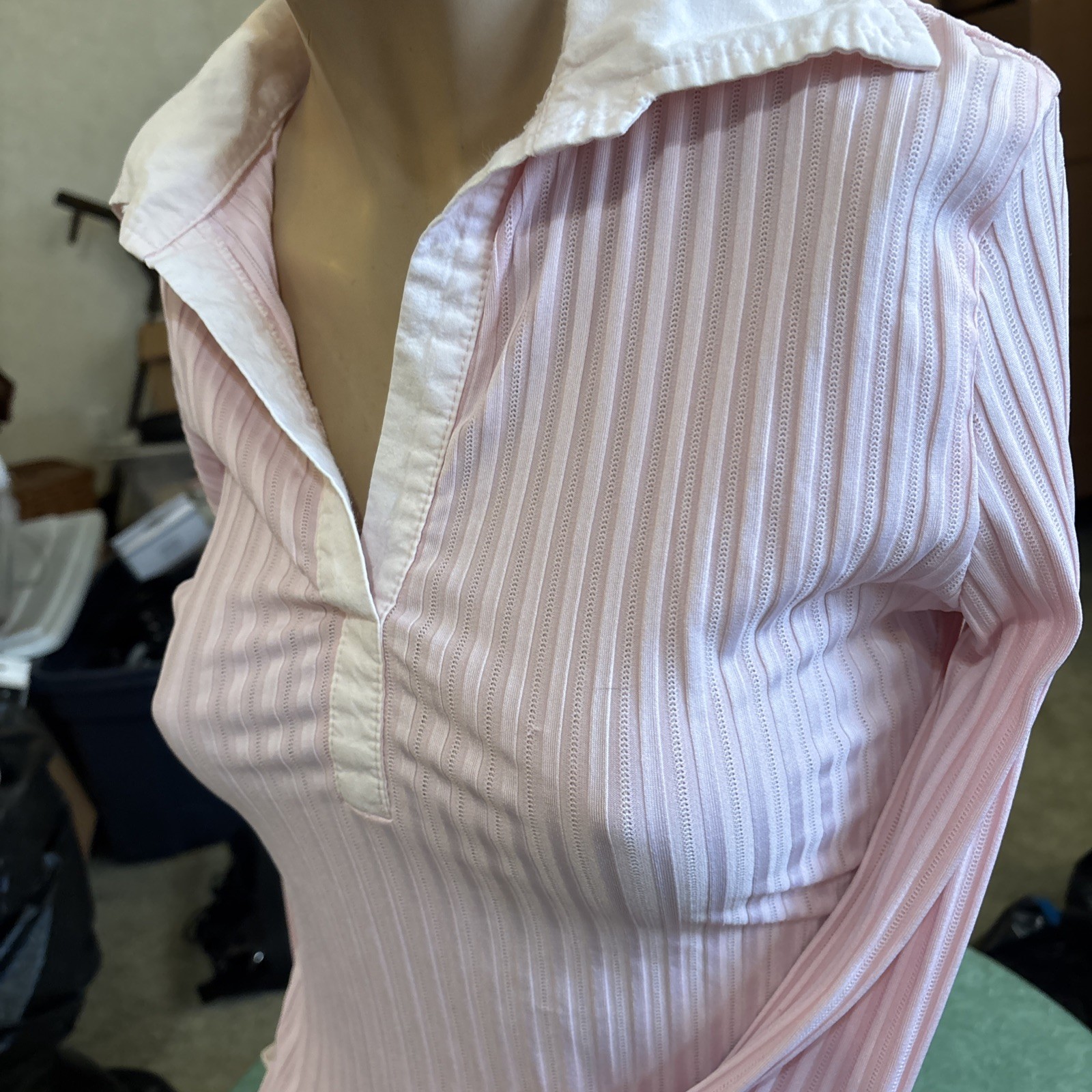 Y2K-Era Striped Pink Office Siren Blouse Seduction Brand Fitted VTG