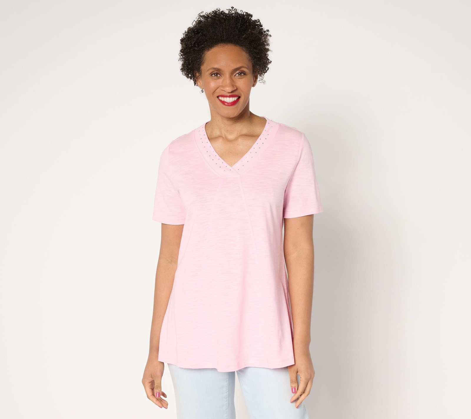 Top Knot Women’s Sz XL Rhinestuds Embellished Short Sleeve Swing Pink A596315
